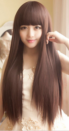 Wig Female Long Straight Hair Long Hair With Bangs And Pear Flower Head