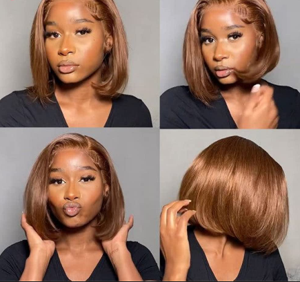 Chocolate Brown Transparent Lace Frontal Short Bob Wig With T